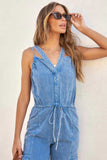 namcoverse V Neck Tie-waist Pocketed Denim Jumpsuits