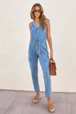 namcoverse V Neck Tie-waist Pocketed Denim Jumpsuits