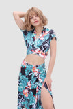 namcoverse V-neck Printed Waist-revealing Two-piece Dress