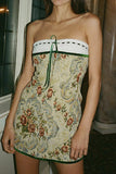 namcoverse Vintage Contrast Floral Print Strapless Mini Dress