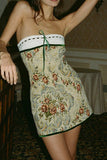 namcoverse Vintage Contrast Floral Print Strapless Mini Dress