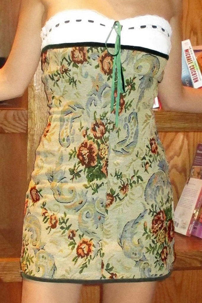 namcoverse Vintage Contrast Floral Print Strapless Mini Dress