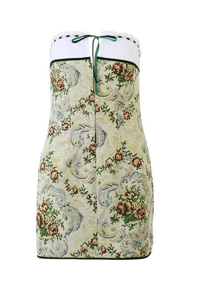 namcoverse Vintage Contrast Floral Print Strapless Mini Dress