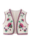 namcoverse Vintage Floral Embroidery Open Front Vest