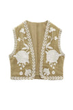 namcoverse Vintage Floral Embroidery Open Front Vest