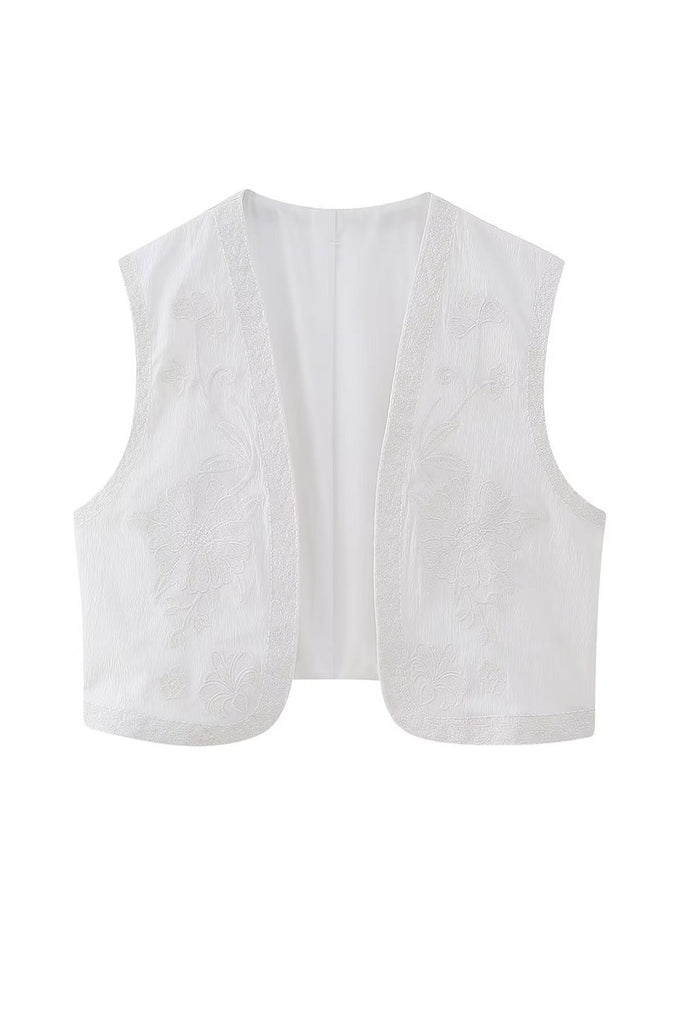 namcoverse Vintage Floral Embroidery Open Front Vest