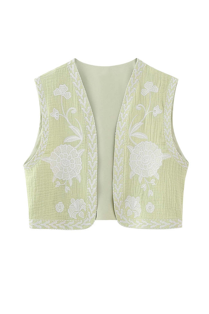 namcoverse Vintage Floral Embroidery Open Front Vest