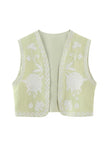 namcoverse Vintage Floral Embroidery Open Front Vest