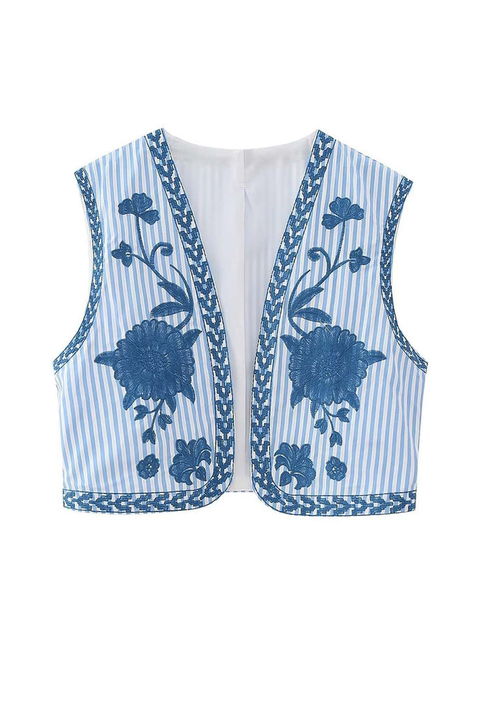 namcoverse Vintage Floral Embroidery Open Front Vest