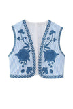 namcoverse Vintage Floral Embroidery Open Front Vest