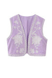 namcoverse Vintage Floral Embroidery Open Front Vest
