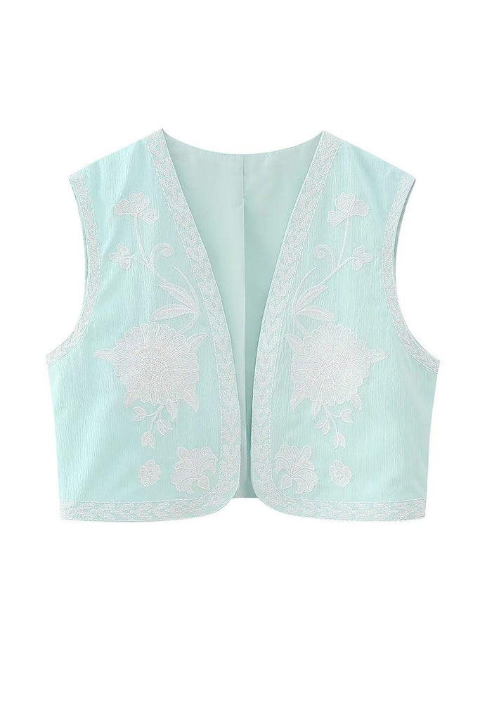 namcoverse Vintage Floral Embroidery Open Front Vest