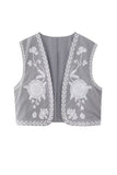 namcoverse Vintage Floral Embroidery Open Front Vest