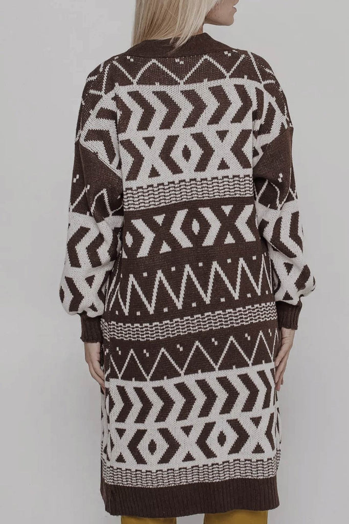namcoverse Vintage Jacquard Patchwork Long Cardigan
