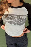 namcoverse Vintage Printed Contrast Long Sleeve Tops