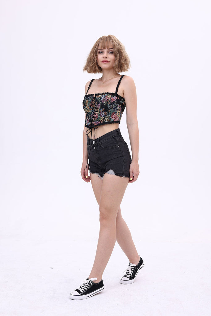 namcoverse Vintage-print Crochet Corset Tube Top