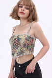 namcoverse Vintage-print Crochet Corset Tube Top
