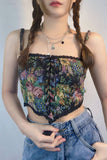 namcoverse Vintage-print Crochet Corset Tube Top
