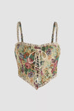 namcoverse Vintage-print Crochet Corset Tube Top