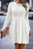 namcoverse Solid Color Shirring Long Sleeve Knitted Dress