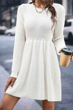 namcoverse Solid Color Shirring Long Sleeve Knitted Dress