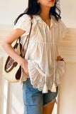 namcoverse White Embroidered Lace Ruffles Sleeve Top