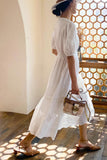 namcoverse White Emroidered V-neck Maxi Dress