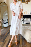 namcoverse White Emroidered V-neck Maxi Dress