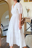 namcoverse White Emroidered V-neck Maxi Dress