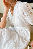 namcoverse White Emroidered V-neck Maxi Dress