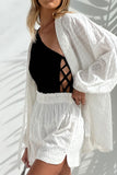 namcoverse White Jacquard Weave Waisted Two Piece Set