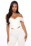 namcoverse White Off Shoulder Mesh Corset Crop Top