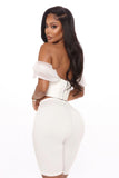 namcoverse White Off Shoulder Mesh Corset Crop Top