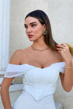 namcoverse White Off Shoulder Mesh Corset Crop Top