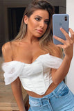 namcoverse White Off Shoulder Mesh Corset Crop Top