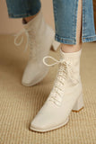 namcoverse White Square Toe Mid-Calf 8-Eye Boots