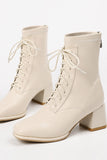 namcoverse White Square Toe Mid-Calf 8-Eye Boots