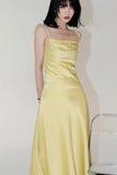 namcoverse Yellow Satin Ruched Cami Dress