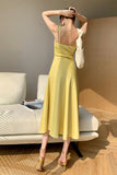 namcoverse Yellow Satin Ruched Cami Dress