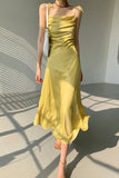 namcoverse Yellow Satin Ruched Cami Dress