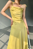 namcoverse Yellow Satin Ruched Cami Dress