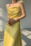 namcoverse Yellow Satin Ruched Cami Dress