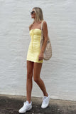 namcoverse Yellow Strapless Lace Up Knitted Dress