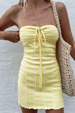 namcoverse Yellow Strapless Lace Up Knitted Dress