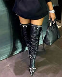 namcoverse Rivet Design Tassel Punk Over The Knee Boots