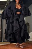 namcoverse Solid Color Gothic Ruffle Trench Coat