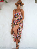 Namcoverse Women's Beach Vintage Print V Neck Backless Bohemian A-Line Maxi Dress