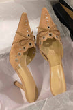 namcoverse Suede Point Toe Bow Hollow Mule Pumps