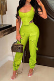 namcoverse Solid Color Modern Harem Pocket Pant Suit