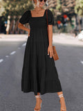 Namcoverse Elegant Fashion Square Neck Short Puff Sleeve Casual Maxi Dress